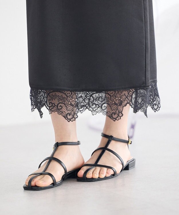 earth music&ecology サテンレーススカート Black