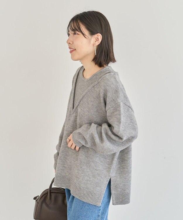 Green Parks フェイクレイヤードＶネックニットプルオーバー Gray Mixture