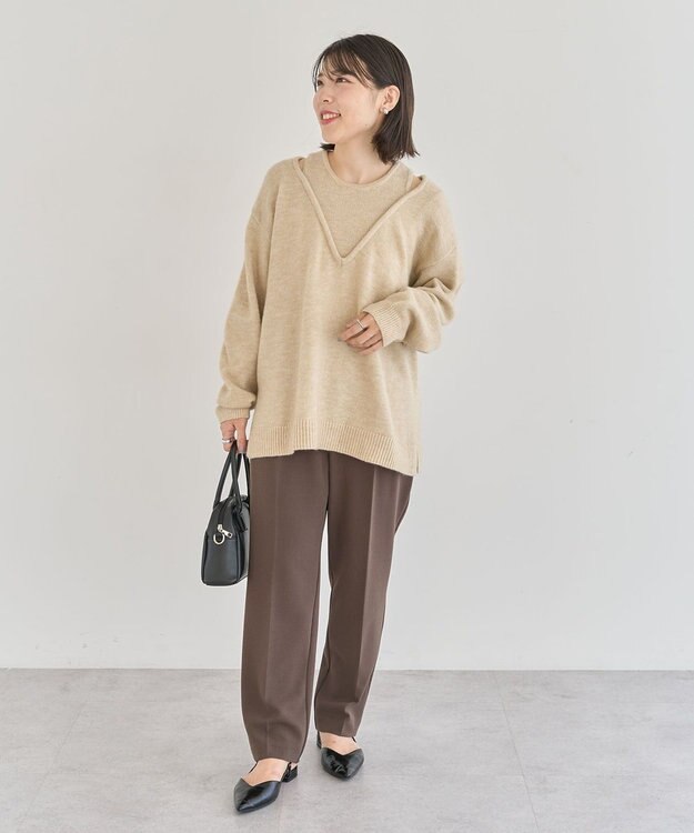 Green Parks フェイクレイヤードＶネックニットプルオーバー Light Beige