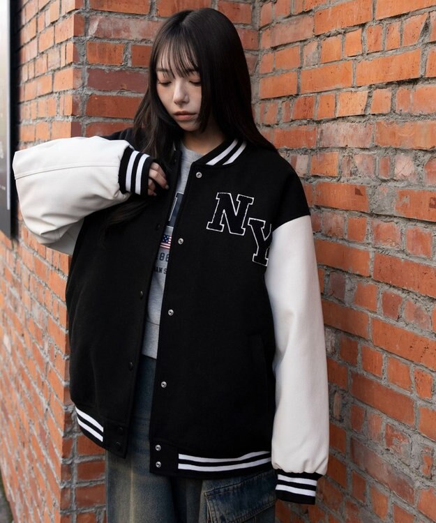 WEGO 2WAYフード付きビッグスタジャン ブラック