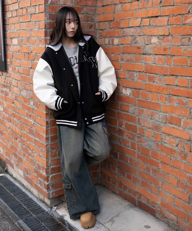 WEGO 2WAYフード付きビッグスタジャン ブラック