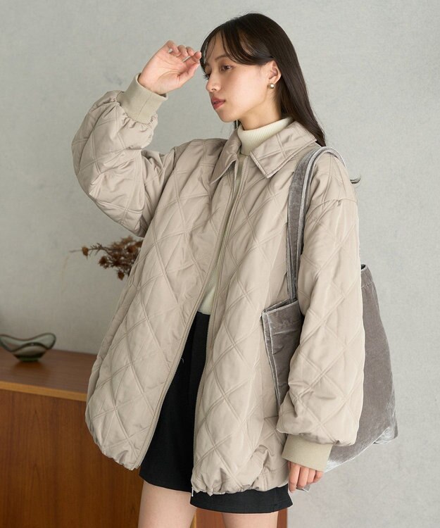 earth music&ecology ダブルステッチキルティングコート Beige