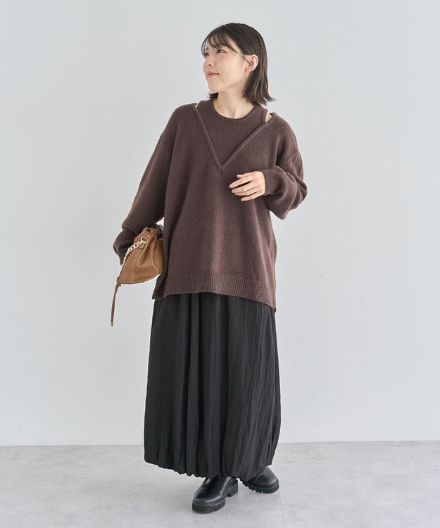 Green Parks フェイクレイヤードＶネックニットプルオーバー Brown