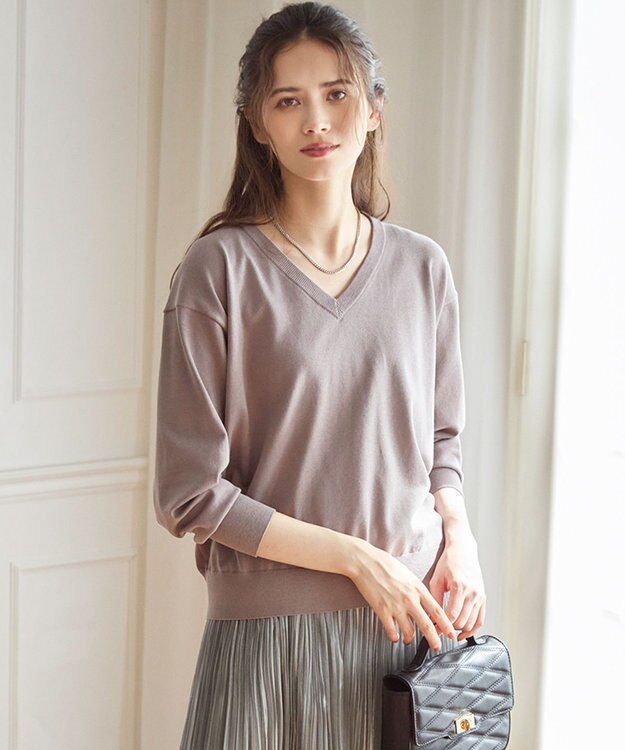 23区 【SLOW/一部店舗限定】コットンシルク Vネック ニット ライトグレー系