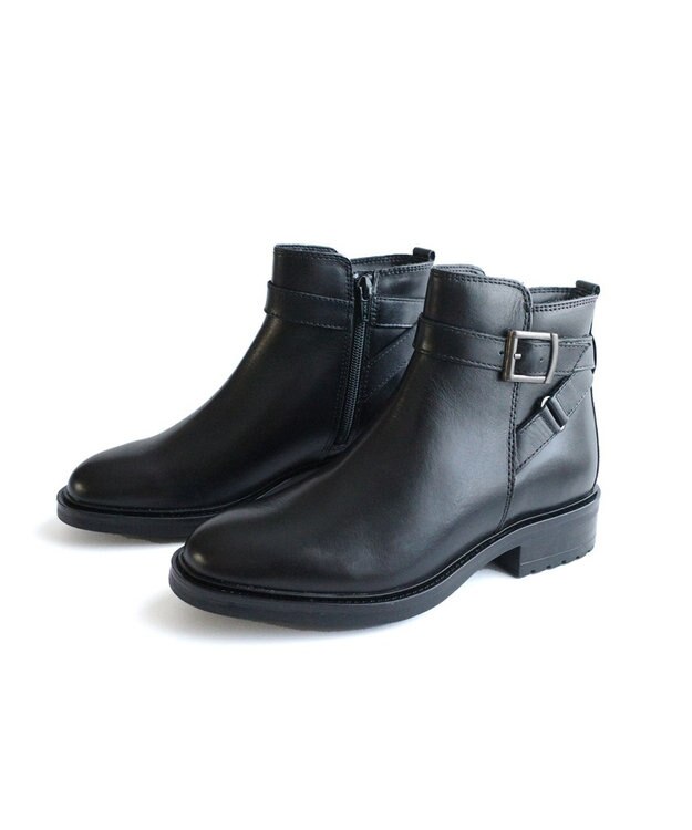 Pointer 本革ベルト付きエンジニアショートブーツ ブラック