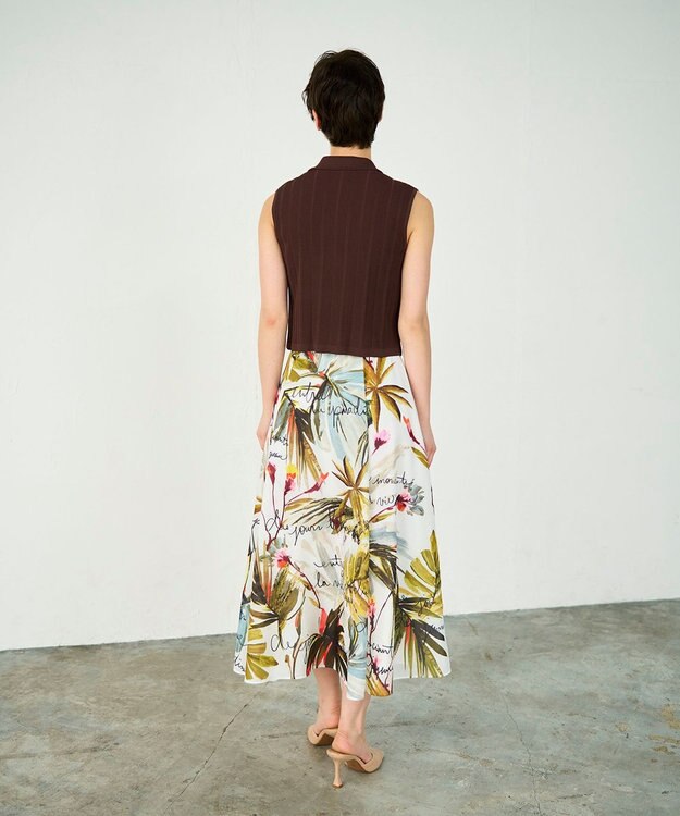 GRACE CONTINENTAL リゾートリーフプリントスカート ホワイト