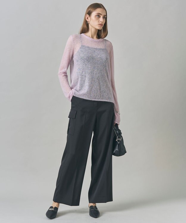 ICB L 【洗える】 シルキーシアーモヘヤ ニットプルオーバー シェルピンク系