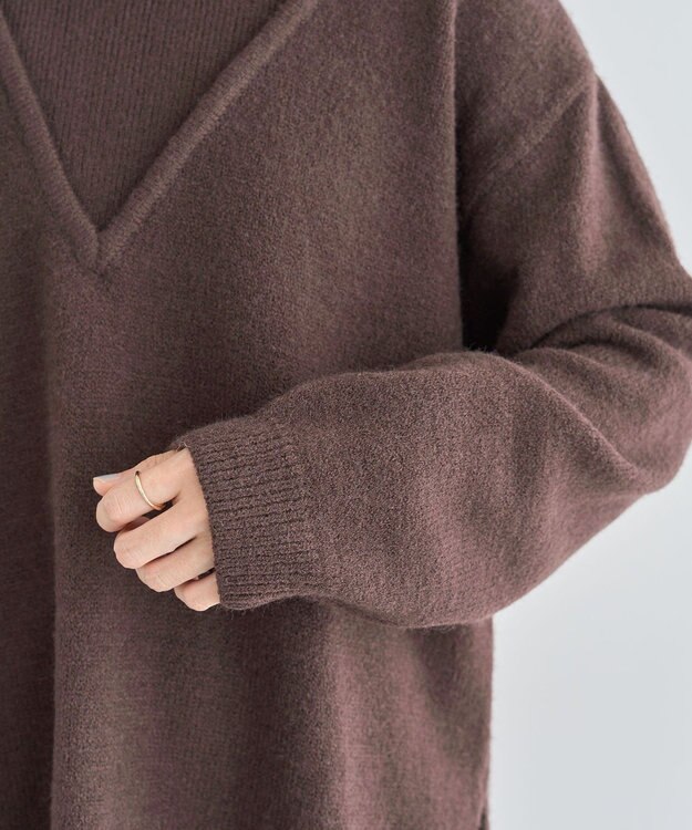 Green Parks フェイクレイヤードＶネックニットプルオーバー Brown