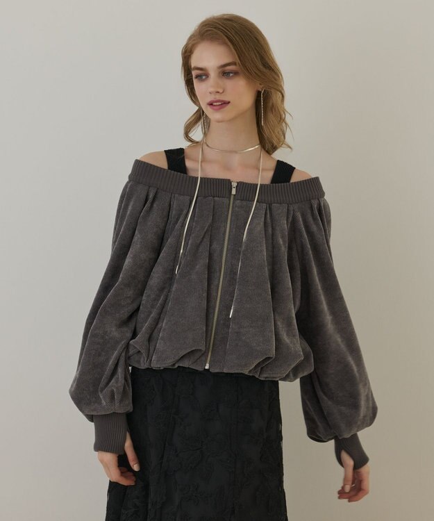 GRACE CONTINENTAL バルーンモールカットカーディガン グレー