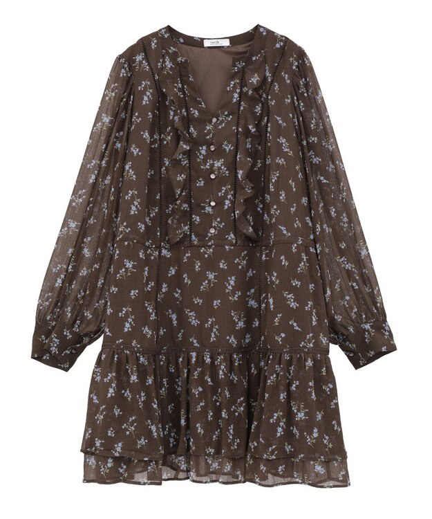 earth music&ecology フラワー楊柳ティアードミニワンピース Brown