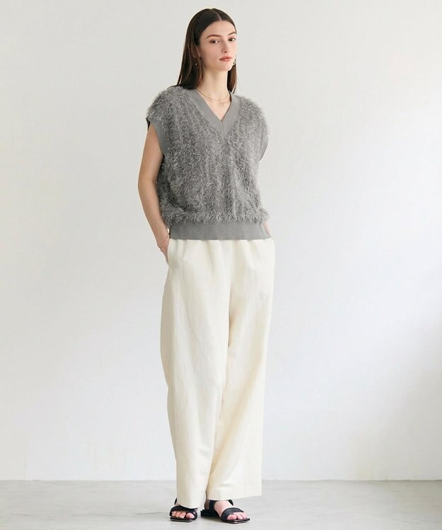 BEIGE， LYCORIS / カットフリンジ Vネックニット Gray