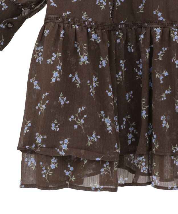 earth music&ecology フラワー楊柳ティアードミニワンピース Brown