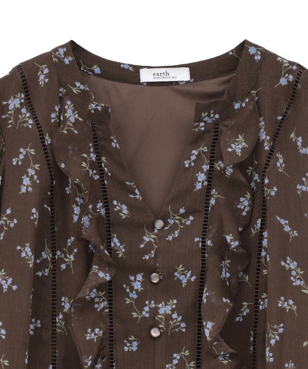 earth music&ecology フラワー楊柳ティアードミニワンピース Brown