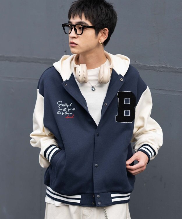 WEGO 【ユニセックス着用ITEM】スウェットフードスタジャン ネイビー