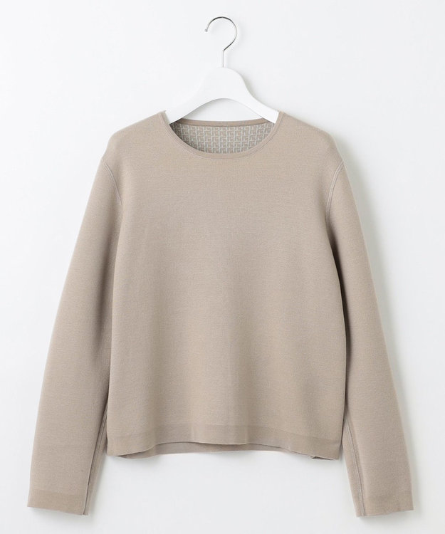 自由区 【WEB限定カラーあり・洗える】リバーシブルニット セットアップ(プルオーバー×フレアスカート) グレージュ×アクア