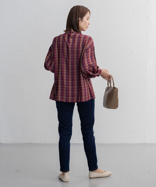 ANY 【洗える】ピンタックチェックブラウス レッド系5