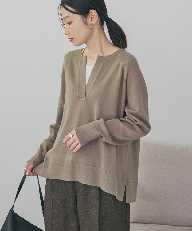 AMERICAN HOLIC バイパチカフタンラグランニットプルオーバー Gray Beige