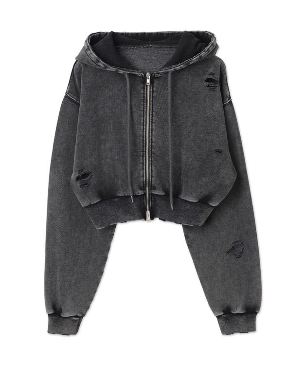 WEGO ダメージショートジップパーカー ブラック