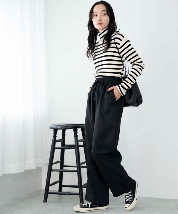 WEGO 【ウエストゴム/手洗い可】カラーイージーパンツ ブラック