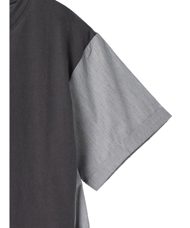 Green Parks 脇リボン５分袖布帛ドッキングプルオーバー Gray