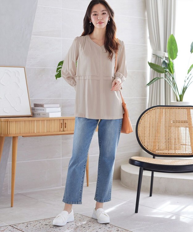 Tiaclasse L レイヤードデザインブラウス グレージュ