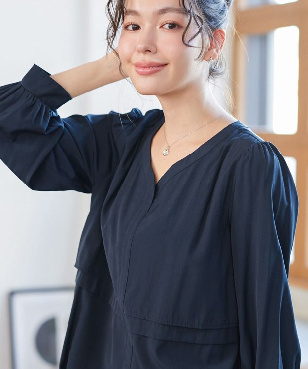 Tiaclasse L レイヤードデザインブラウス ネイビー