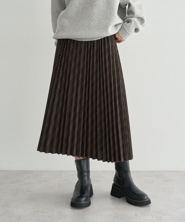 earth music&ecology プリーツミディスカート Check Brown
