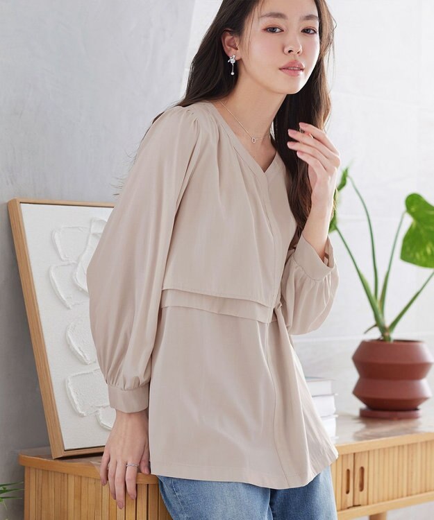 Tiaclasse L レイヤードデザインブラウス グレージュ