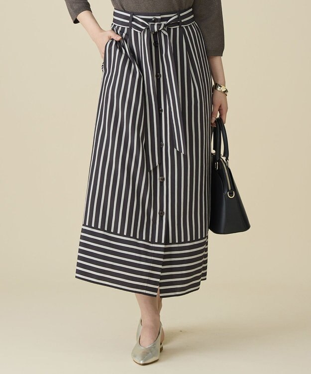 自由区 L ビスコースナイロンドビーストライプ スカート ブラウン系