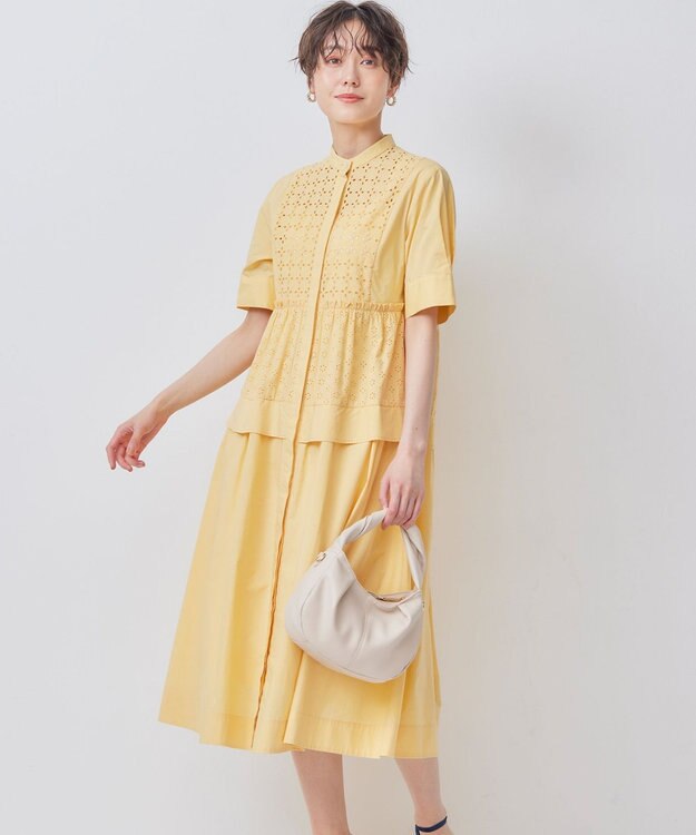組曲 エンブロイダリーレース シャーティング ワンピース クリームイエロー系