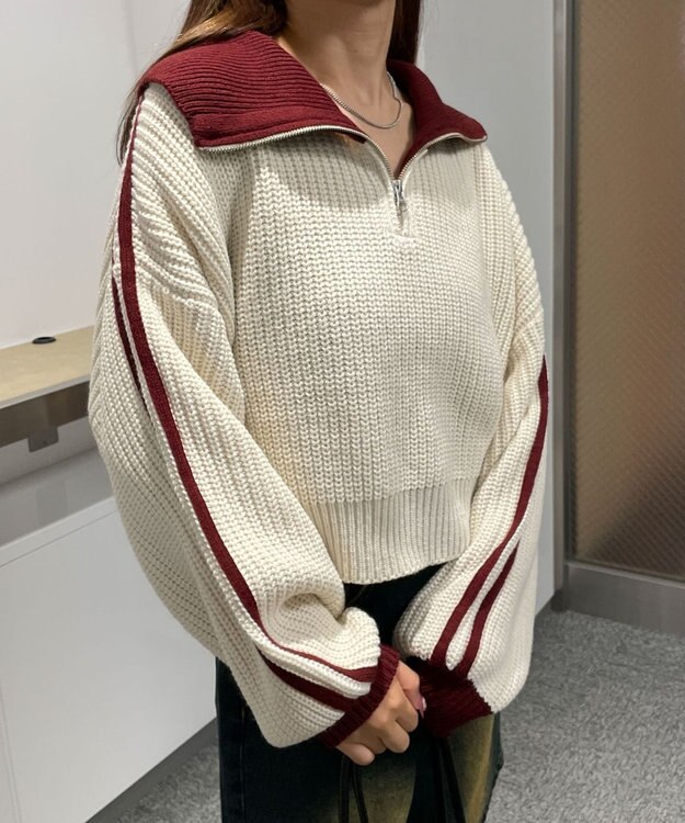 WEGO ハーフジップニットプルオーバー ワイン