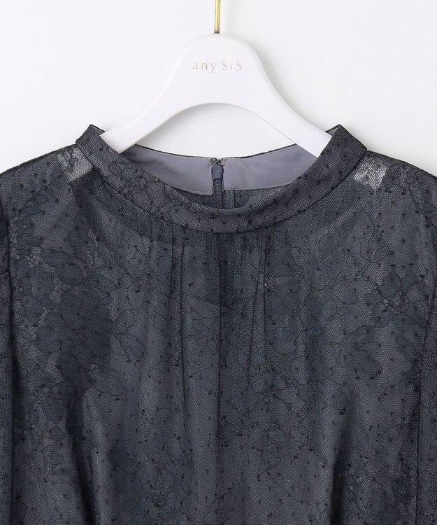 ANY SIS 【Lily calin】バイカラードットチュール ドレス ブルーグレー