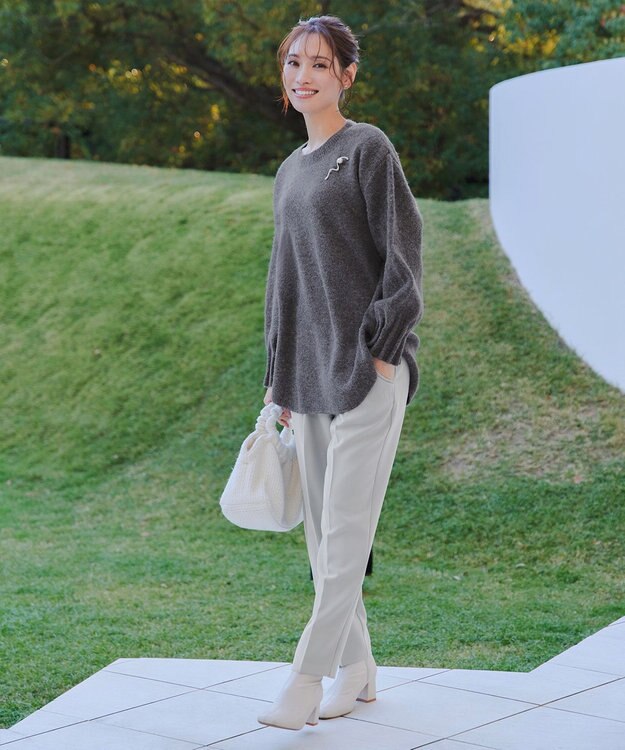 Tiaclasse 袖タックニットプルオーバー チャコールグレー