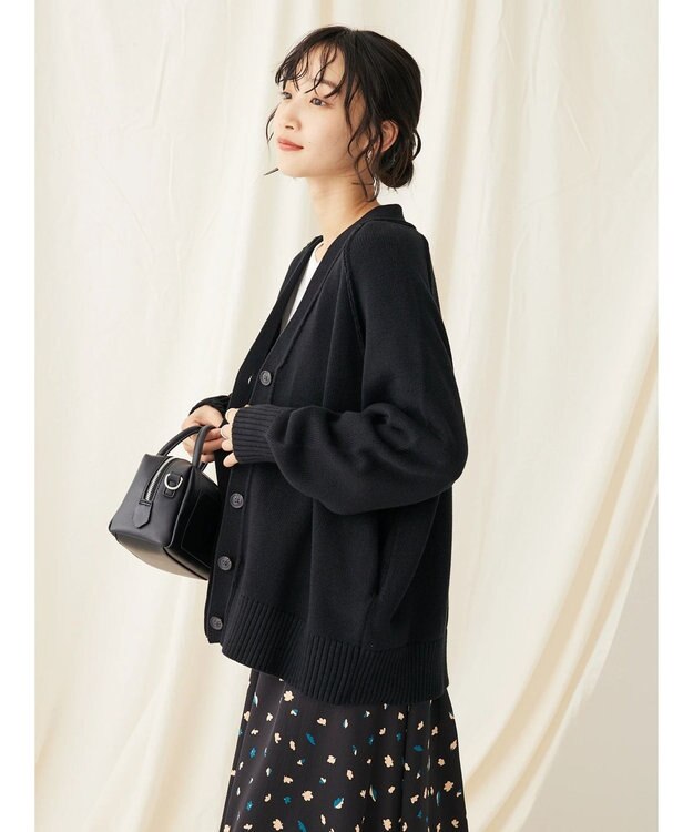 CRAFT STANDARD BOUTIQUE Ｖネックアウトリンキングカーディガン Black