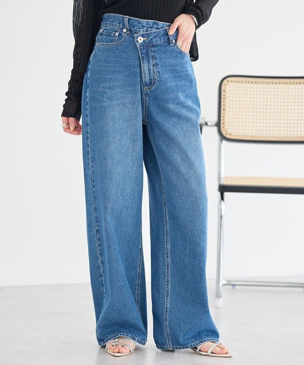 earth music&ecology ウエストアシメデニムパンツ Medium Indigo