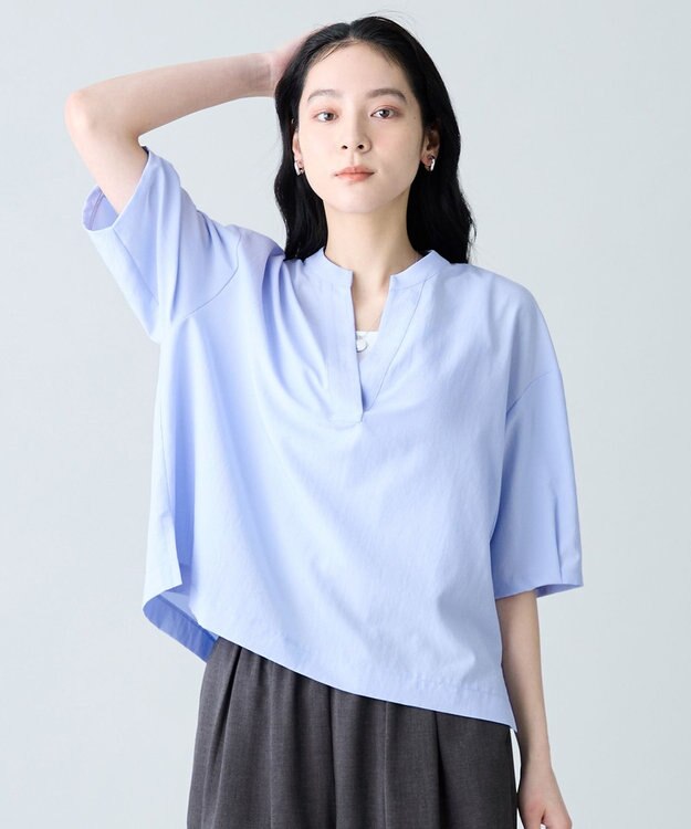 ANY 楽映えスキッパーブラウス ライトブルー