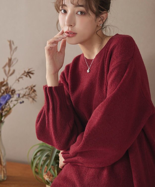 Tiaclasse 袖タックニットプルオーバー レッド