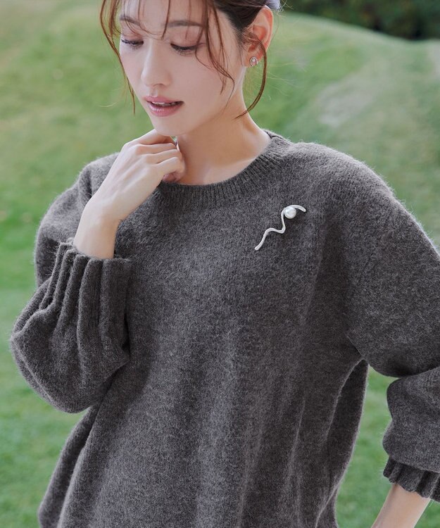 Tiaclasse 袖タックニットプルオーバー チャコールグレー