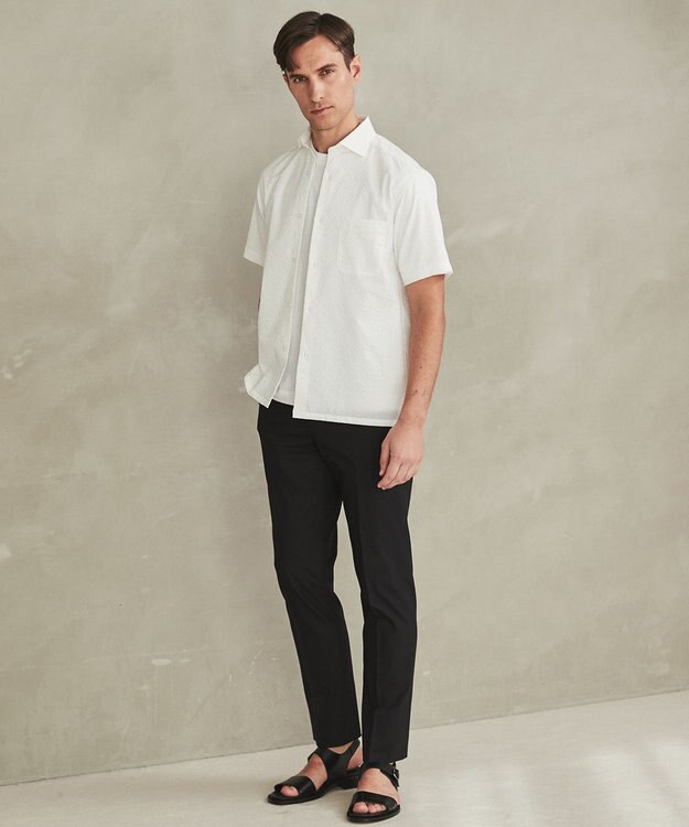 GOTAIRIKU リラックスシルエット【高通気性/吸水速乾】ドッツエアー クールマックスサッカーシャツ ホワイト系