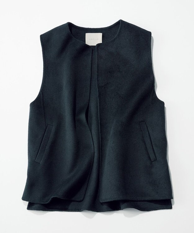 UNFILO 【撥水】ウール混リバー ジレ ブラック系