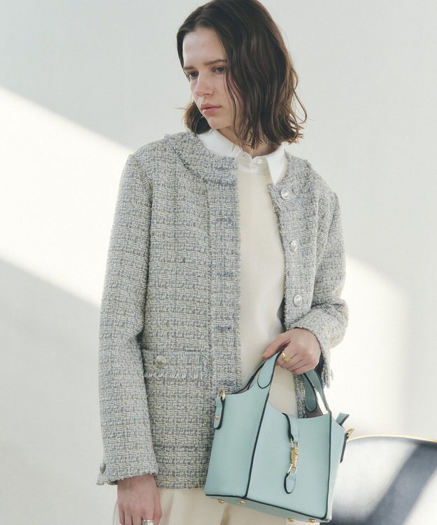 YECCA VECCA ノーカラーツイードジャケット Gray