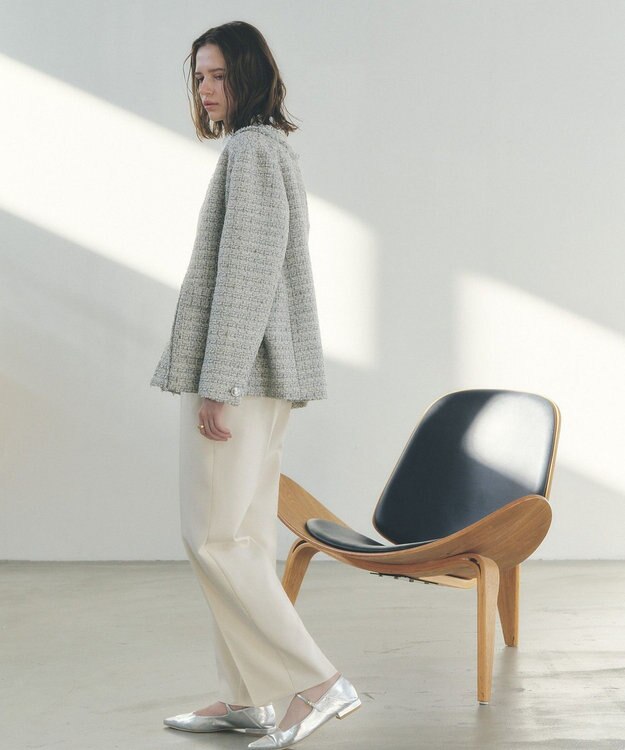 YECCA VECCA ノーカラーツイードジャケット Gray