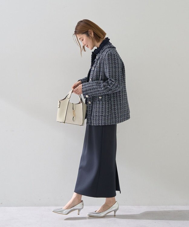 YECCA VECCA ノーカラーツイードジャケット Blue