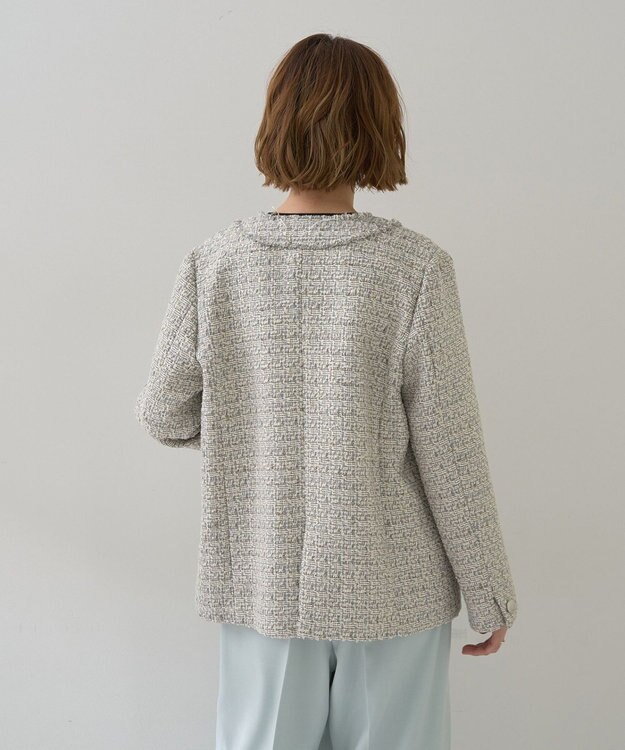 YECCA VECCA ノーカラーツイードジャケット Gray