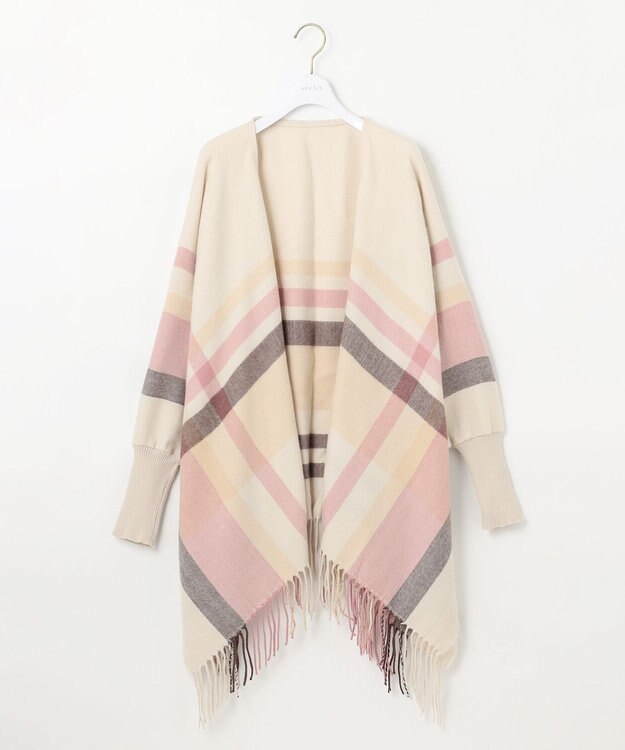 ANY SIS チェック ポンチョ ピンク系チェック