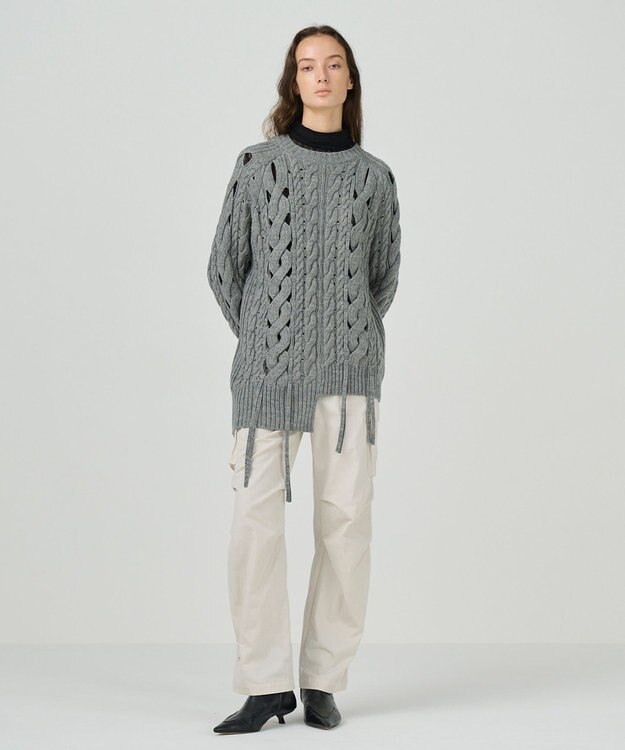 GRACE CONTINENTAL オーバーケーブルニットトップ グレー