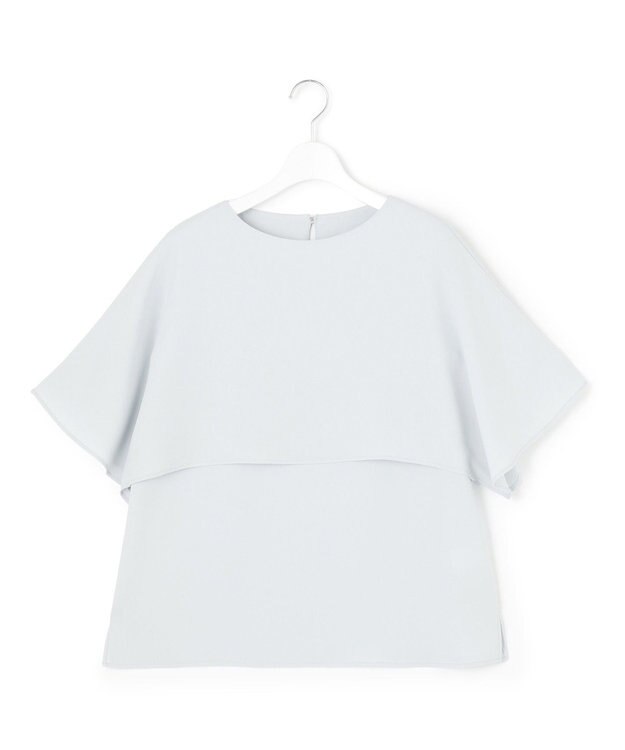 23区 L 【吸水速乾/UVカット/接触冷感】ストレッチジョーゼット  ケープデザイン カットソー スカイブルー系