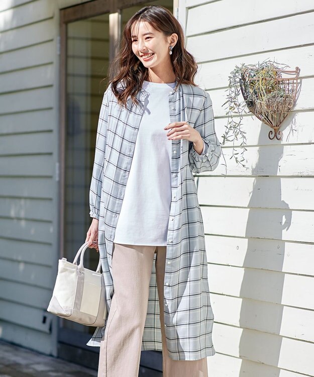 J.PRESS LADIES L 【洗える】セルロース綾チェック ワンピース サックスブルー系3