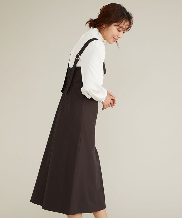 Feroux 【洗える】スタンドネックギャザー ブラウス ホワイト系