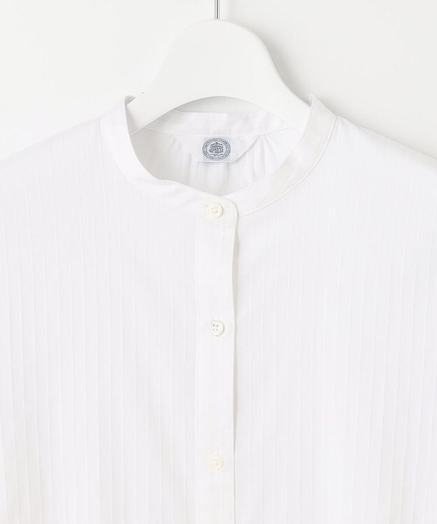 J.PRESS LADIES S 【洗える】ドビーストレッチ バンドカラー ブラウス ホワイト系